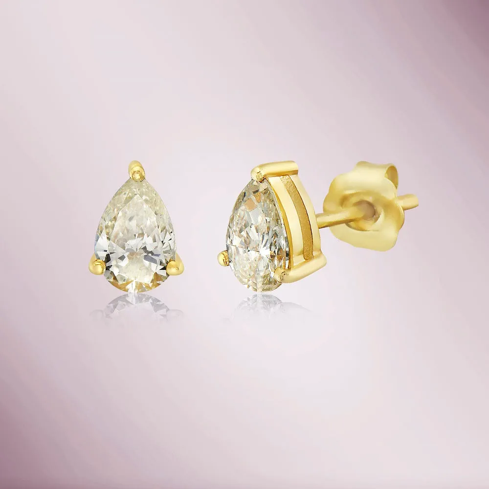 Pear Shape Diamond Studs Earrings (0.70 ct.) in 14K Gold