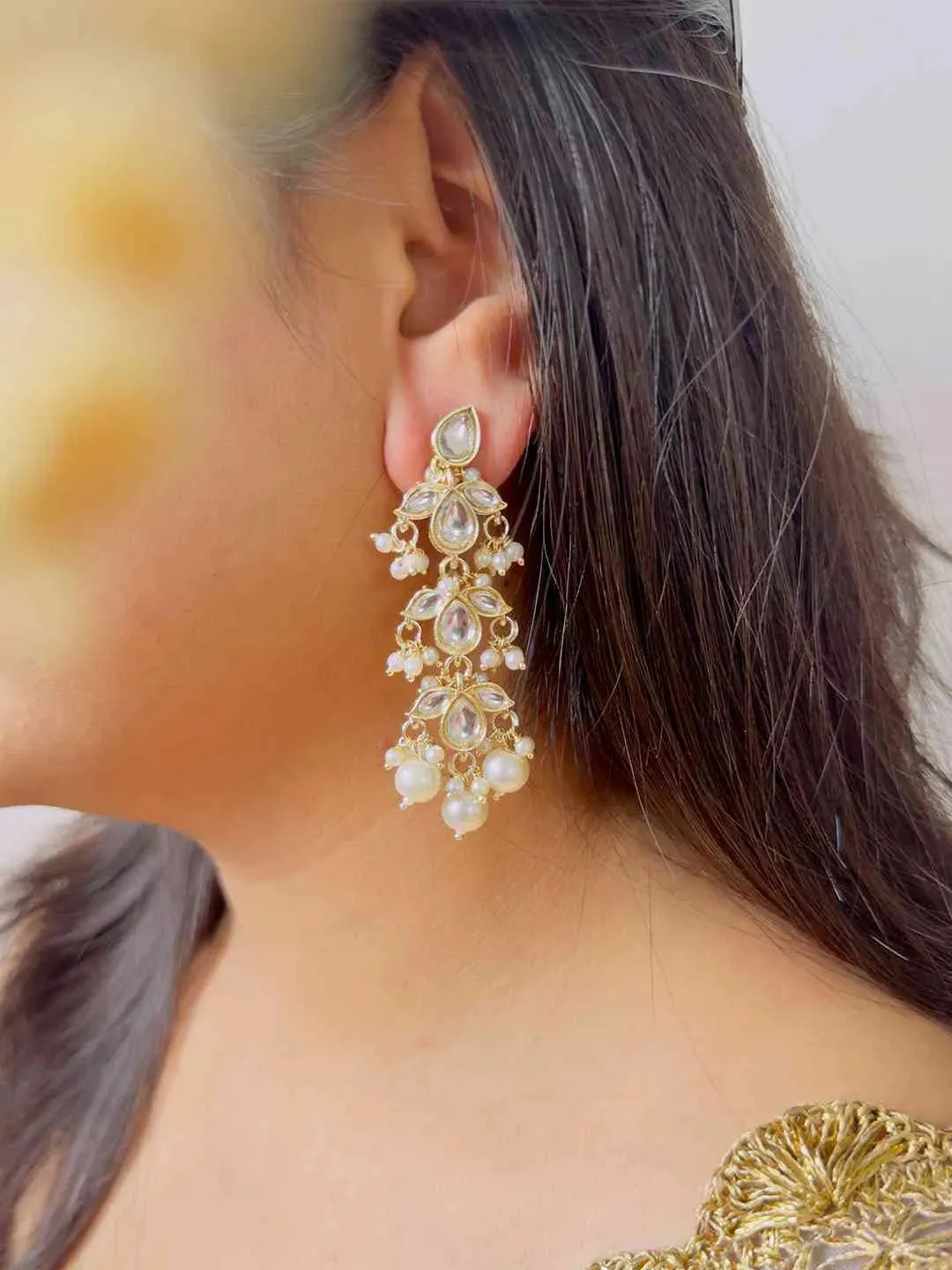 Pearl Beaded Kundan Earrings