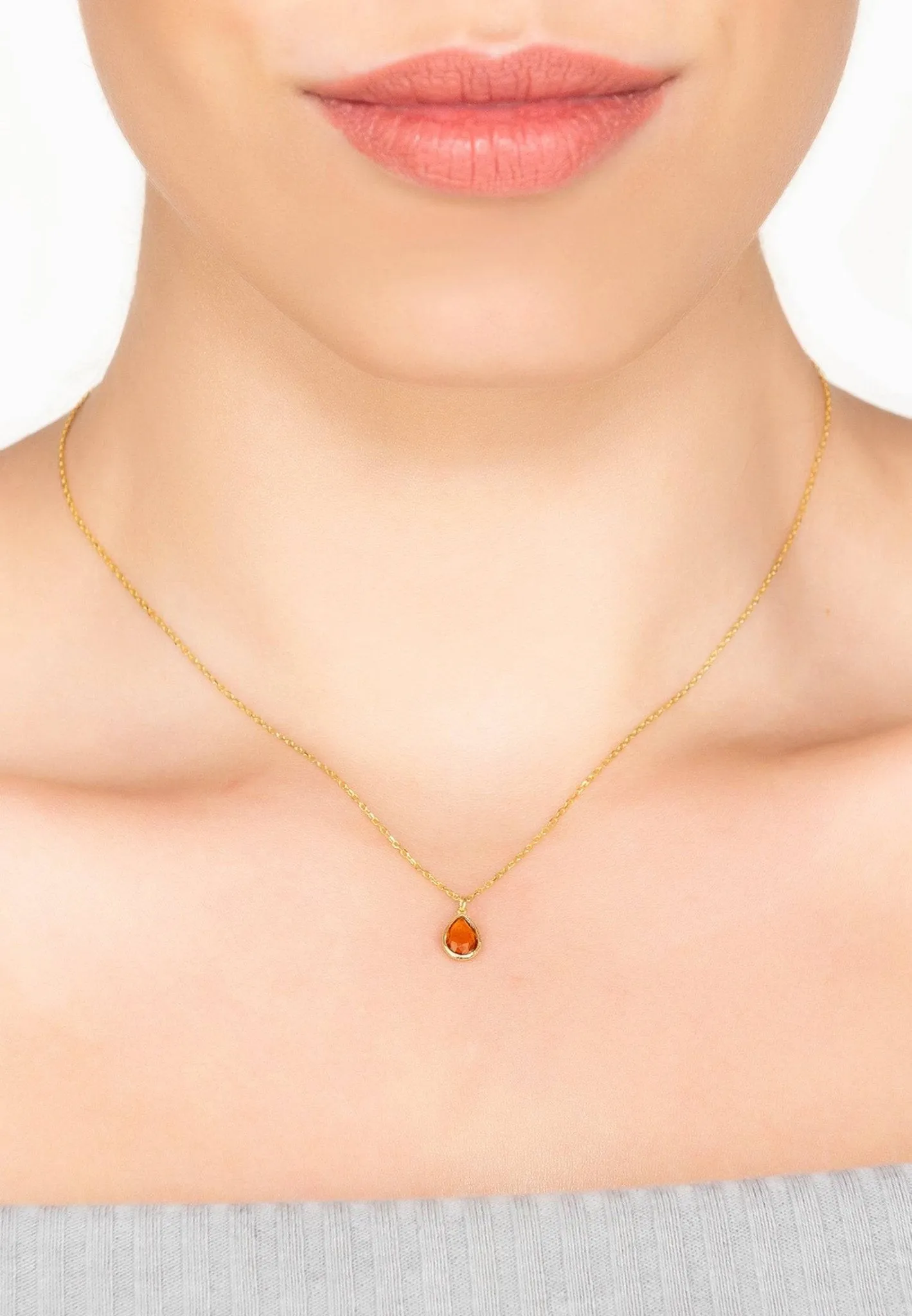 Pisa Mini Teardrop Necklace Gold Citrine