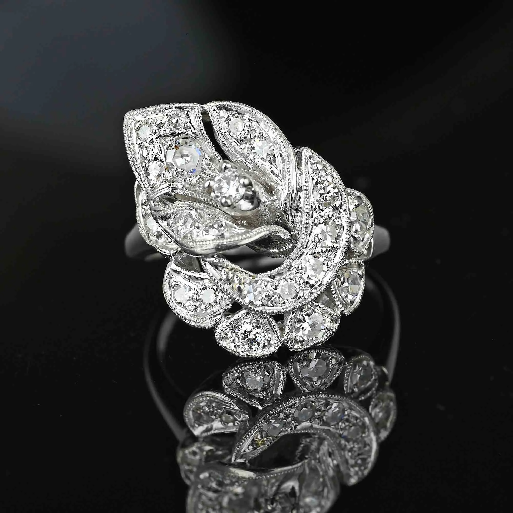 Platinum Calla Lily Diamond Cluster Ring