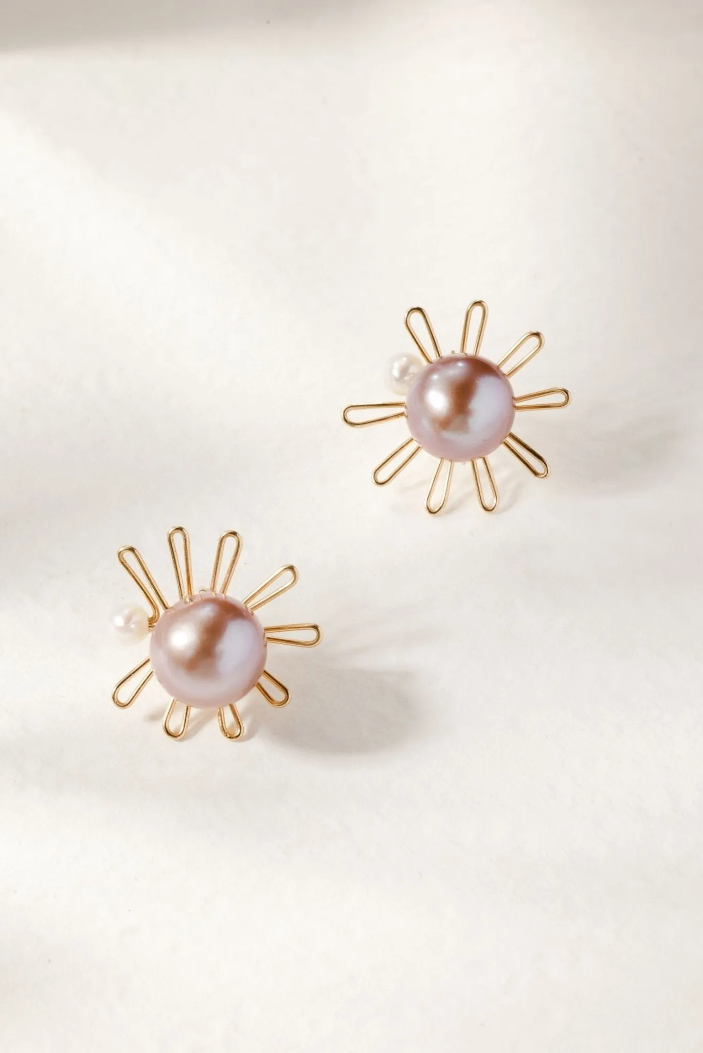 Purple Fairy Series Small Sun Pearl Stud Earrings