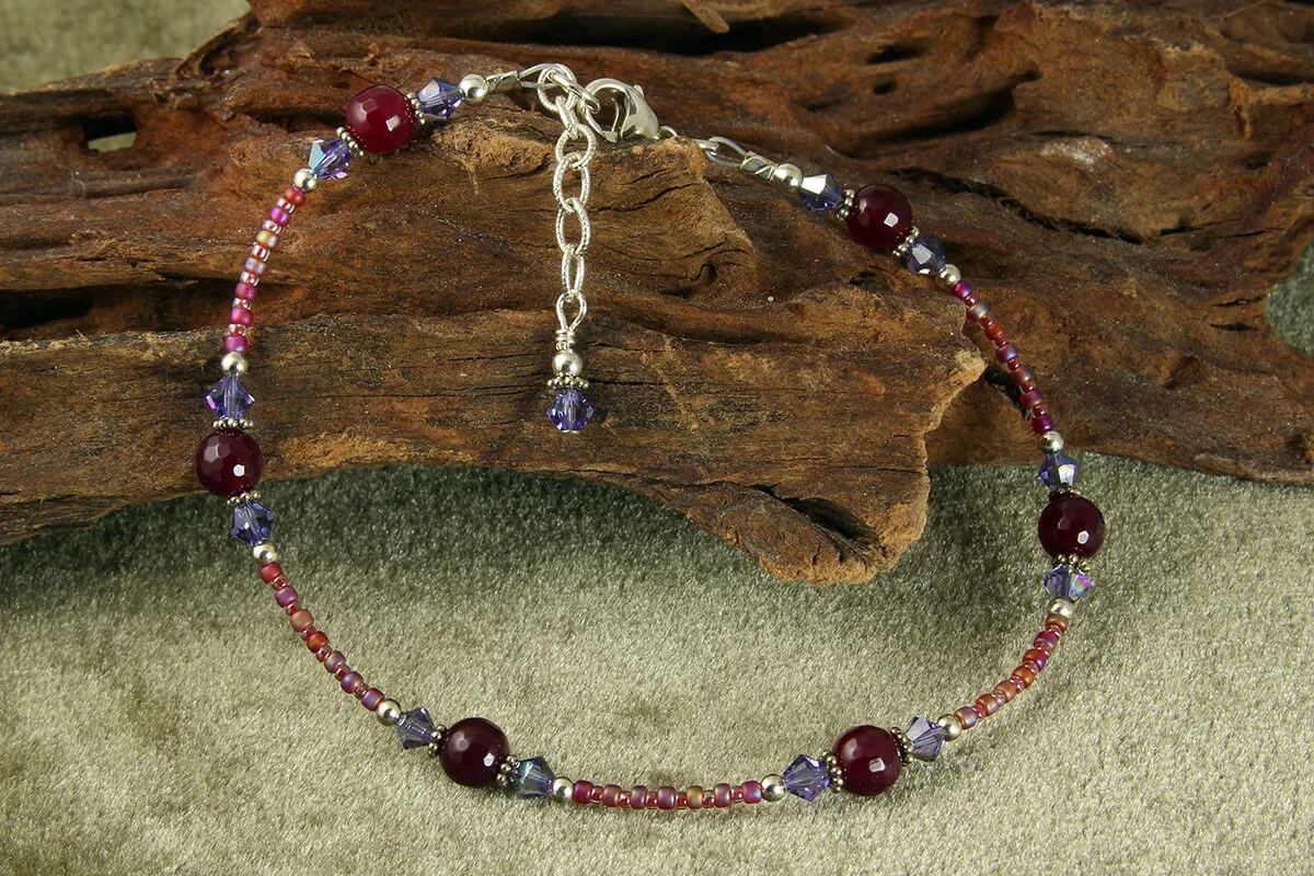 Purple Fire Agate Beaded Anklet