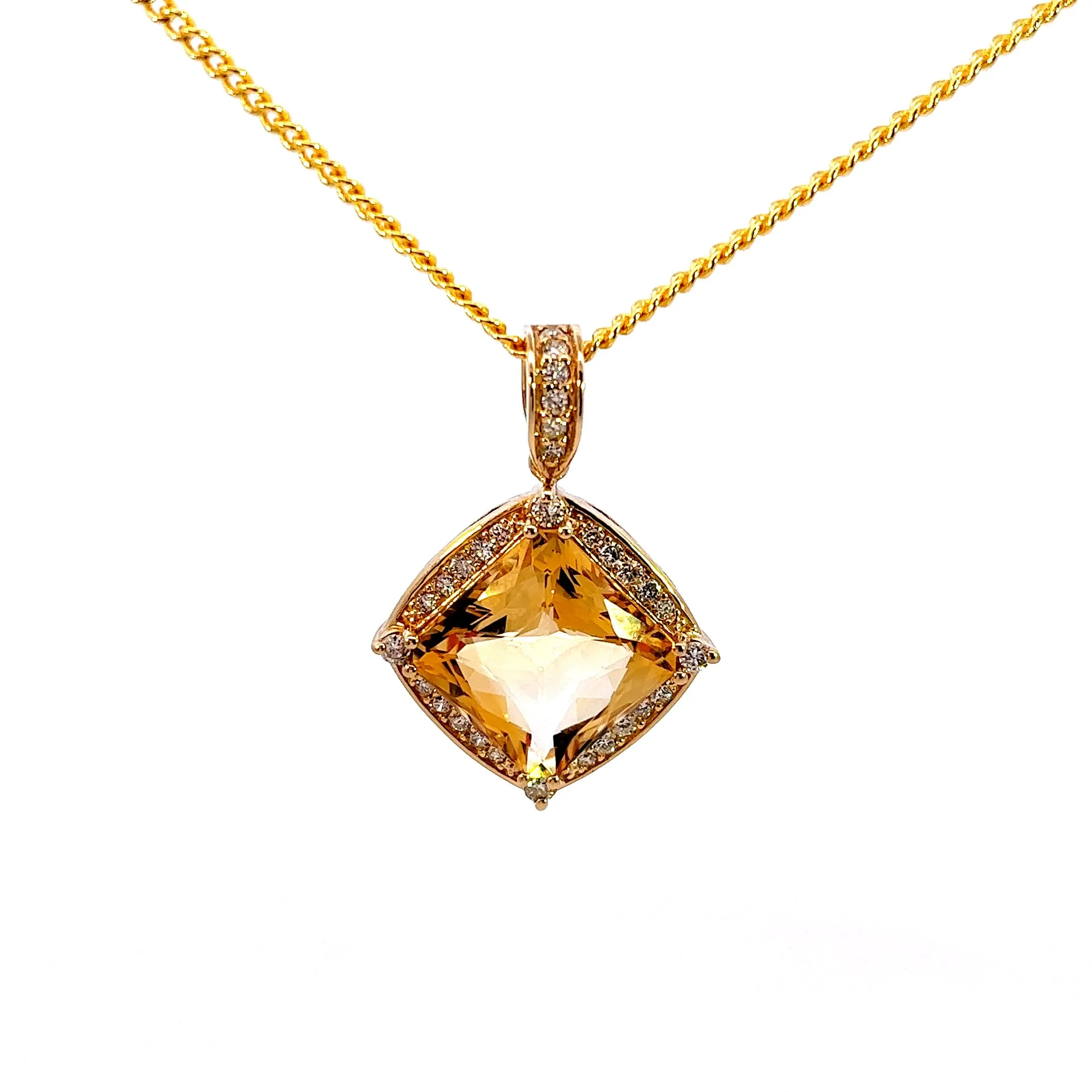 Radiant 9ct Yellow Gold 51-Stone Citrine & Diamond Pendant