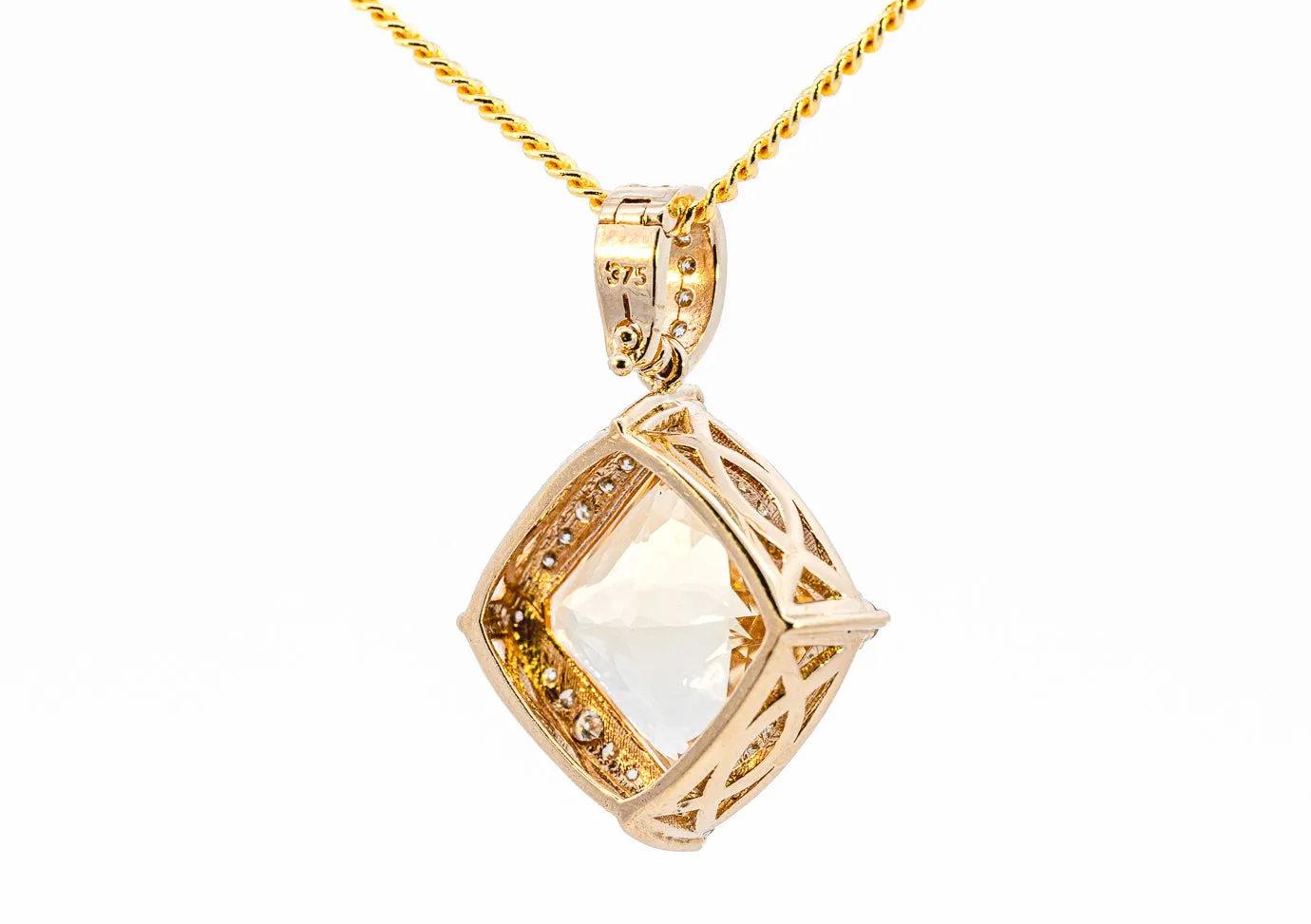 Radiant 9ct Yellow Gold 51-Stone Citrine & Diamond Pendant