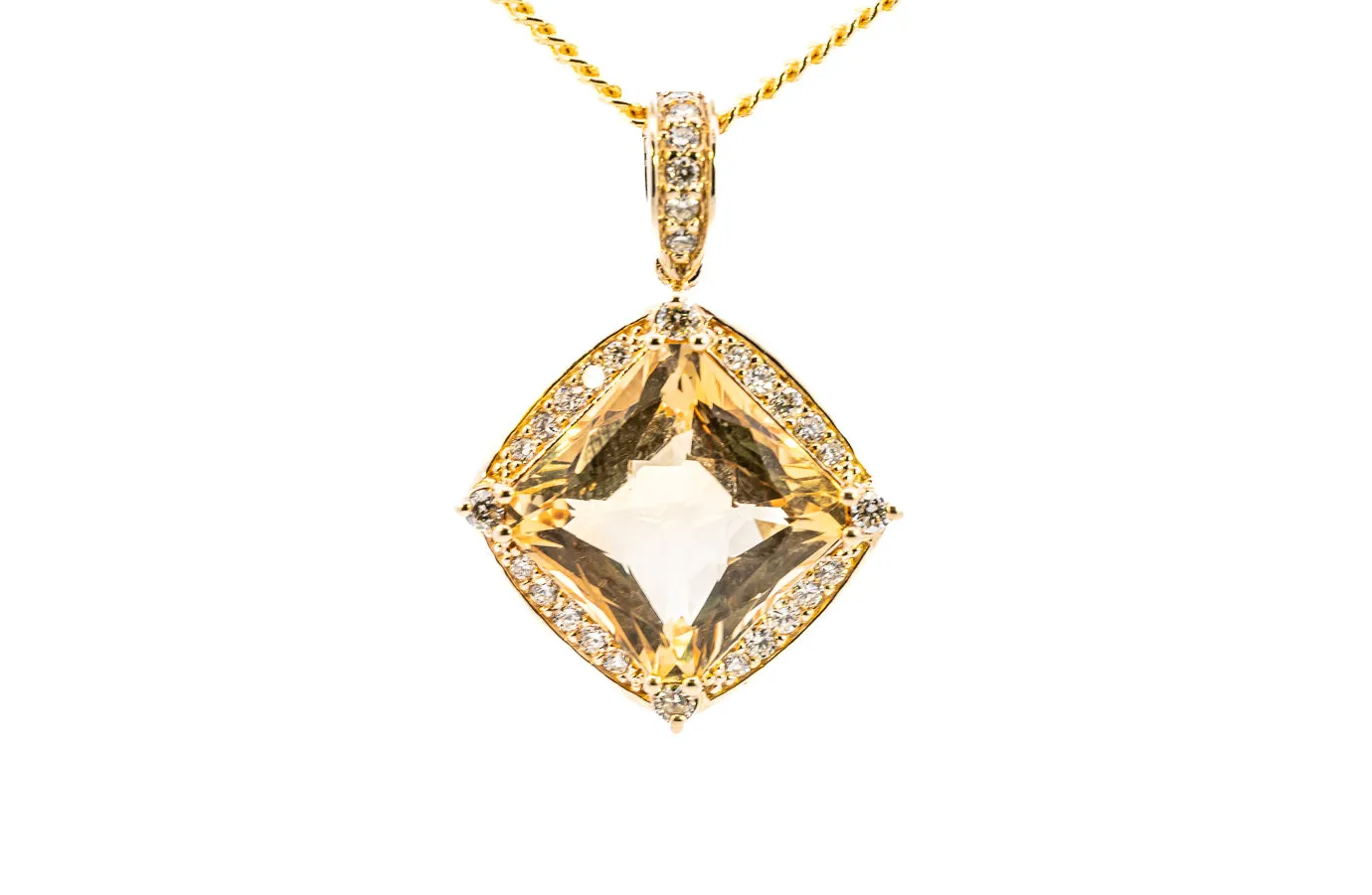 Radiant 9ct Yellow Gold 51-Stone Citrine & Diamond Pendant