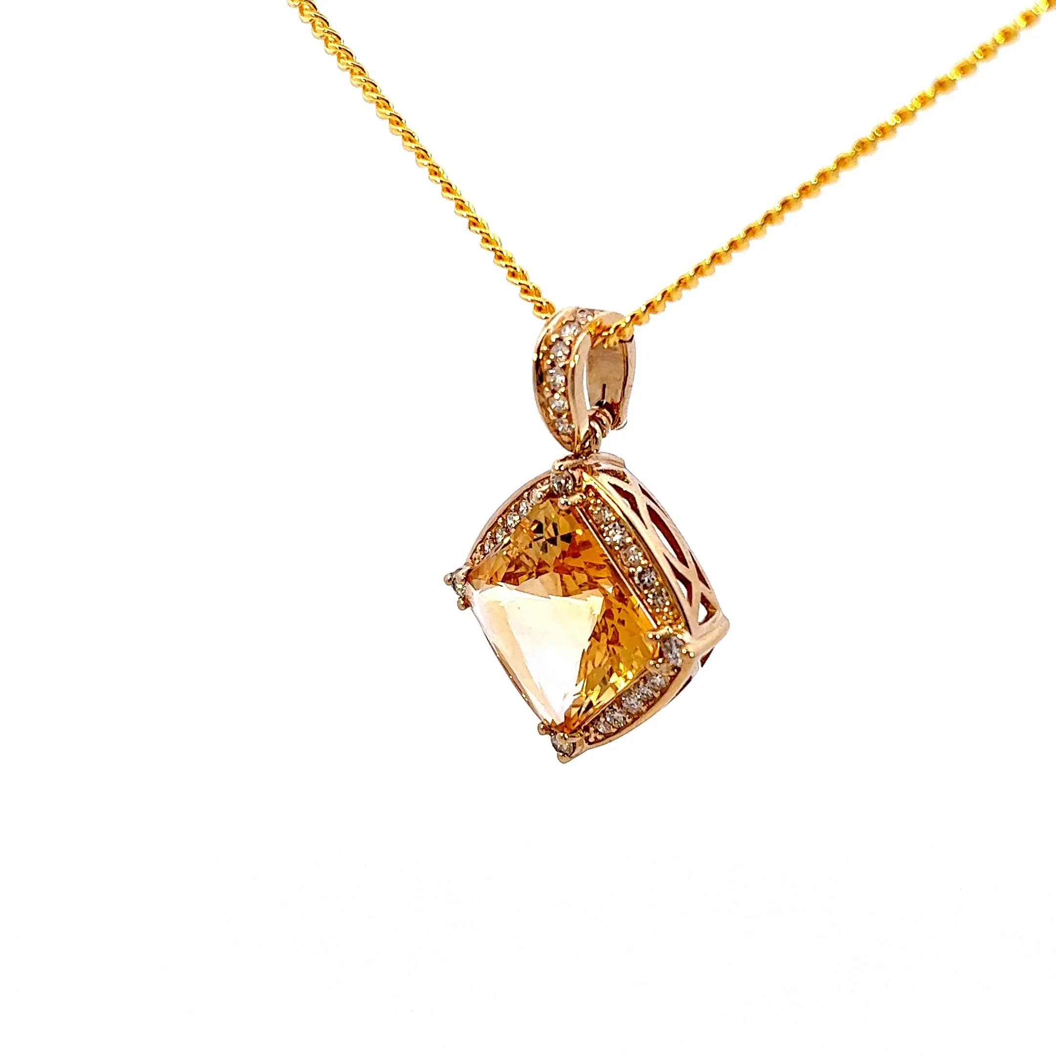 Radiant 9ct Yellow Gold 51-Stone Citrine & Diamond Pendant