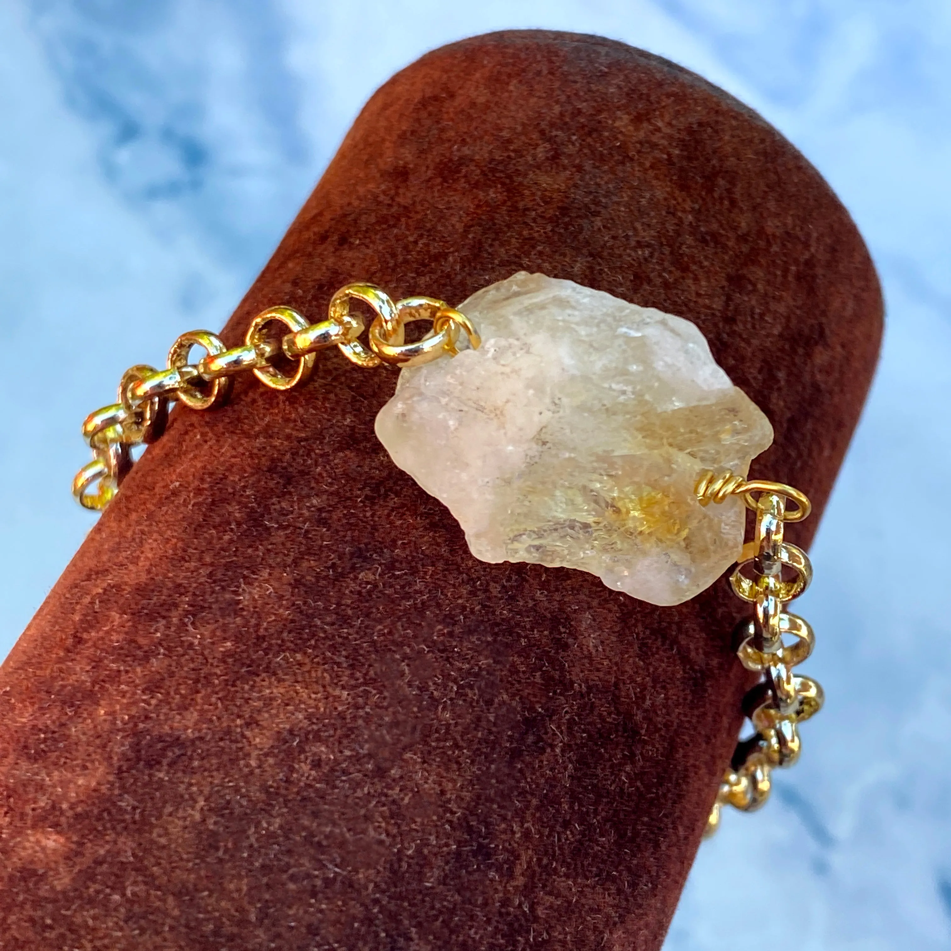 Raw Citrine gemstone and Brass chain clasp Bracelet