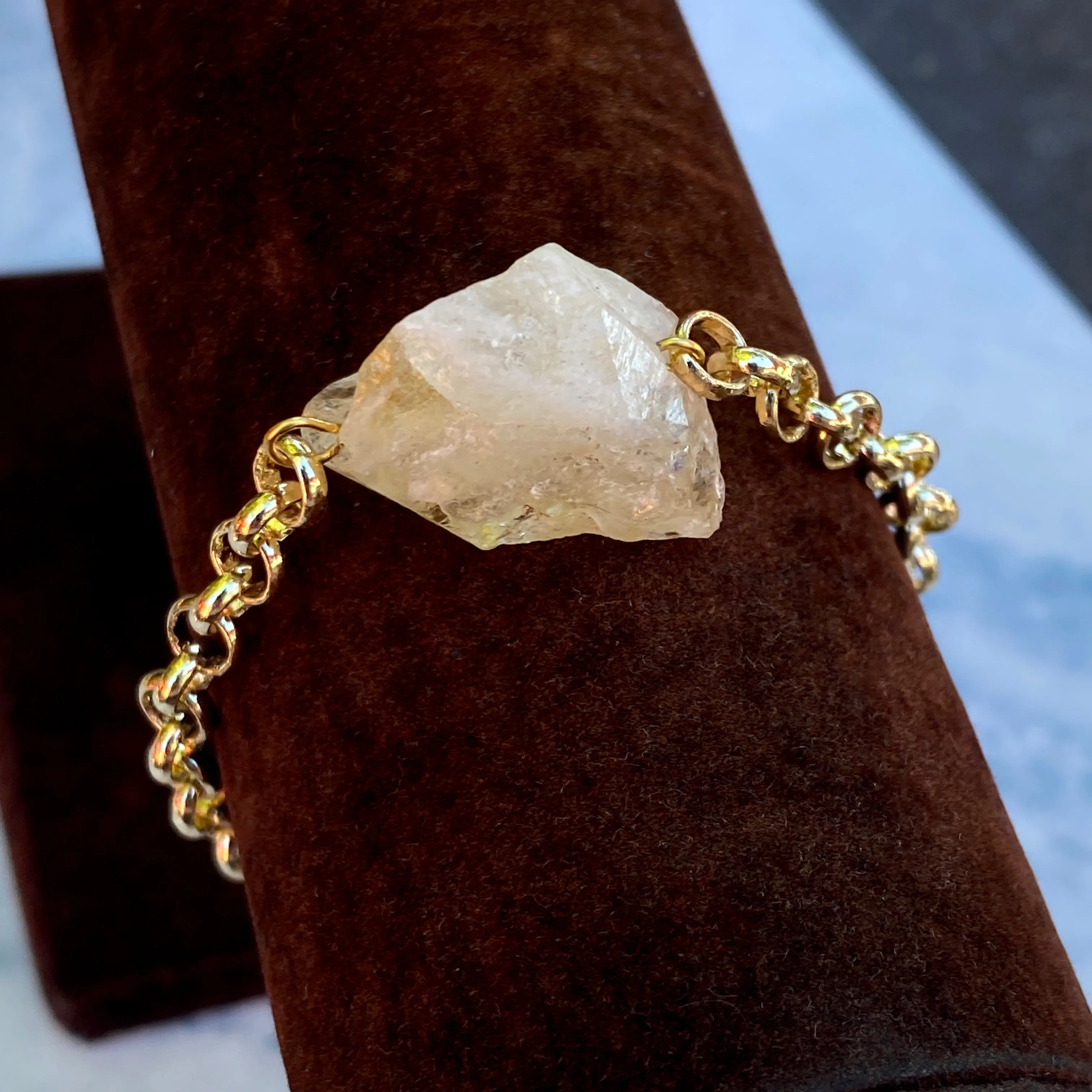 Raw Citrine gemstone and Brass chain clasp Bracelet