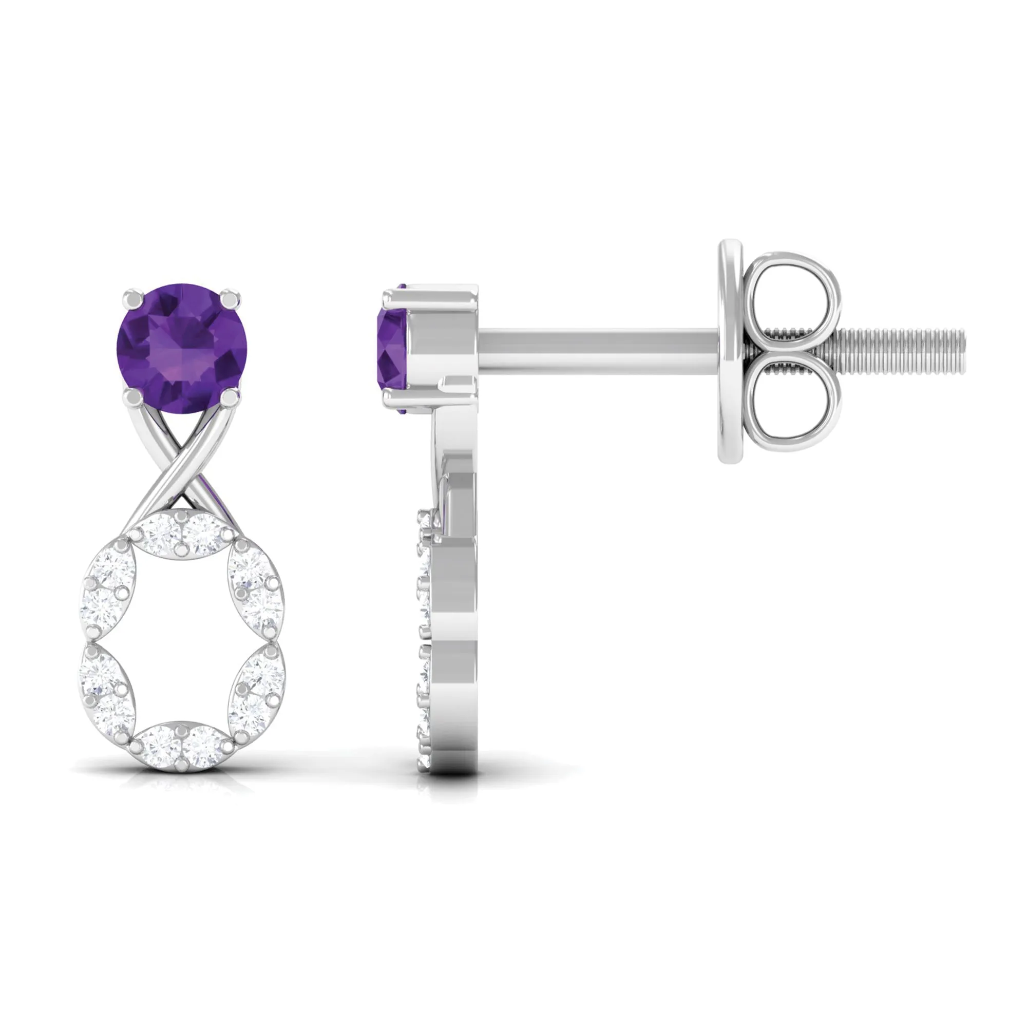 Real Amethyst and Diamond Infinity Drop Earrings