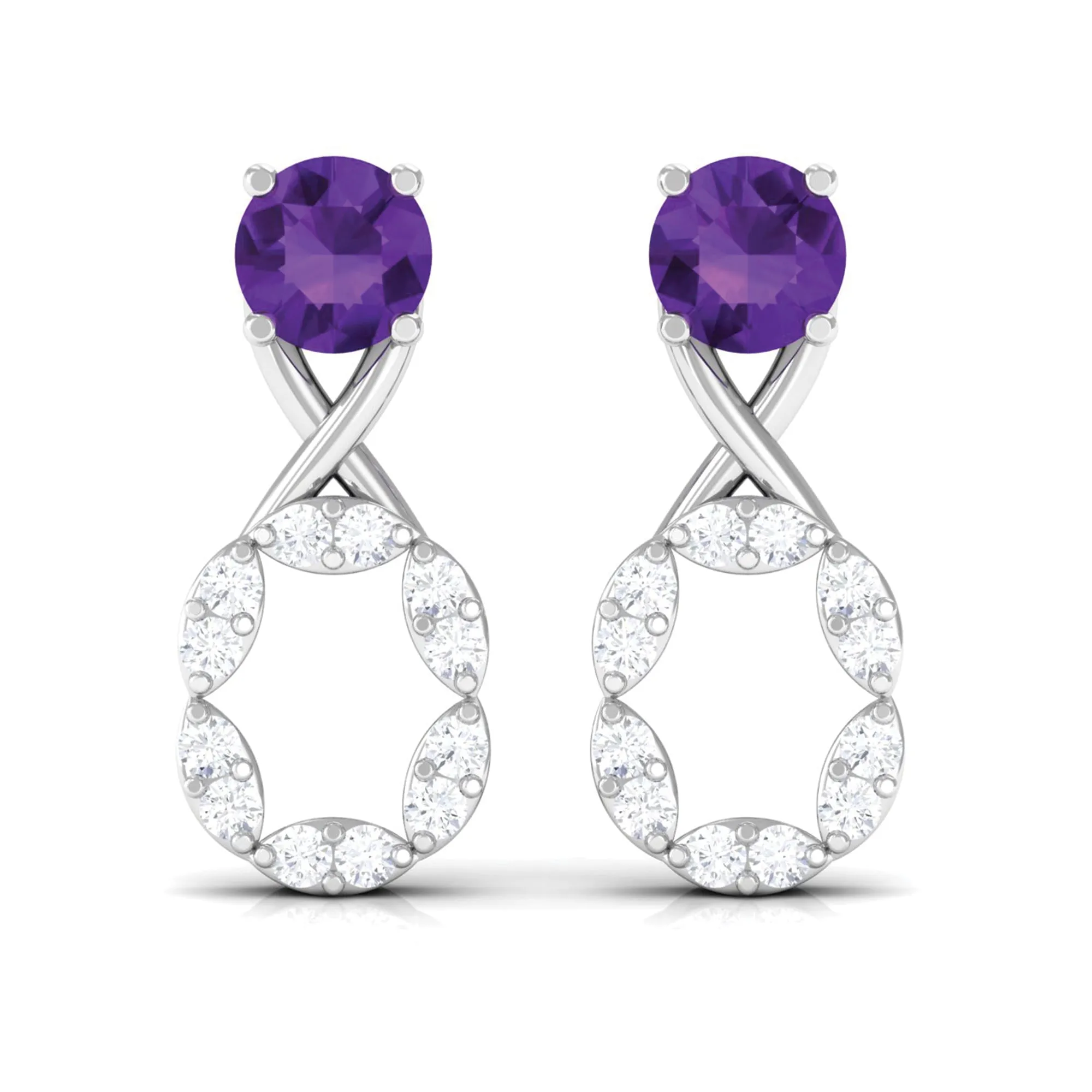 Real Amethyst and Diamond Infinity Drop Earrings