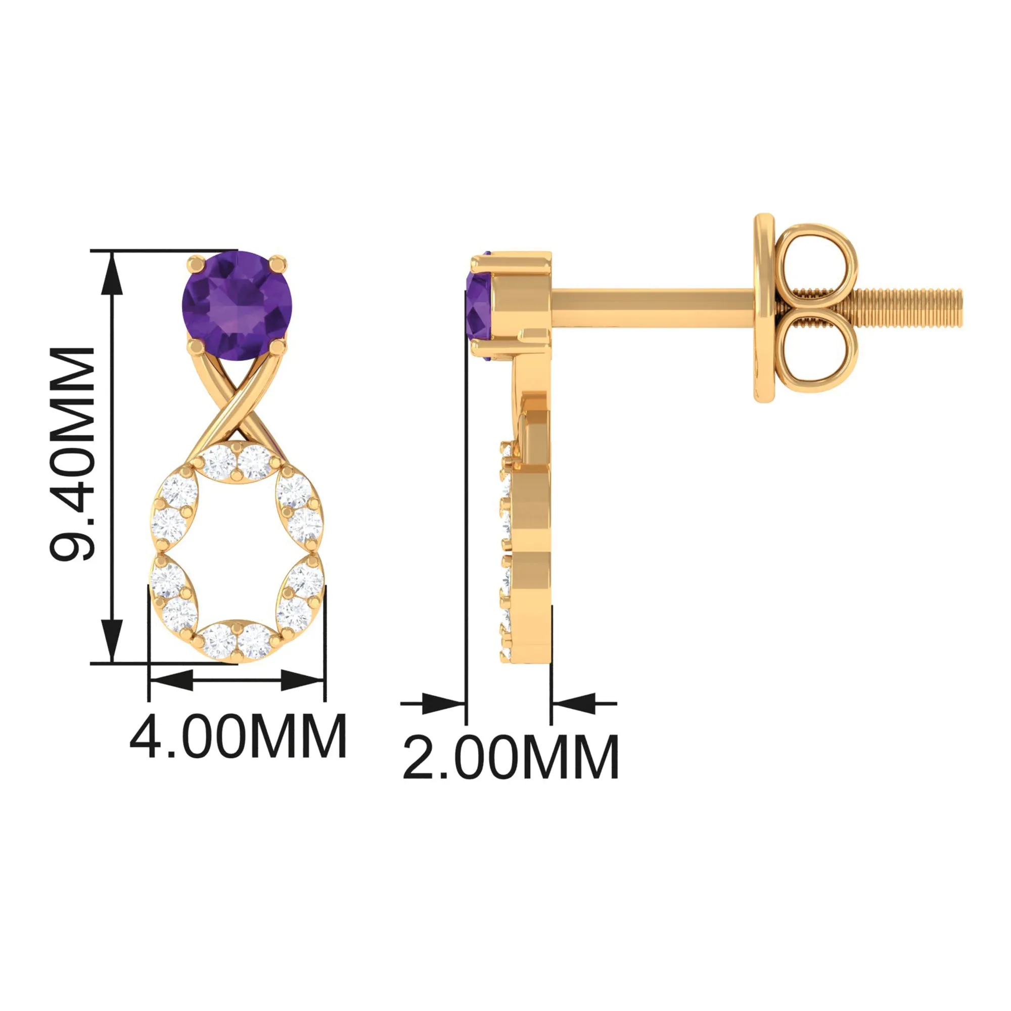 Real Amethyst and Diamond Infinity Drop Earrings