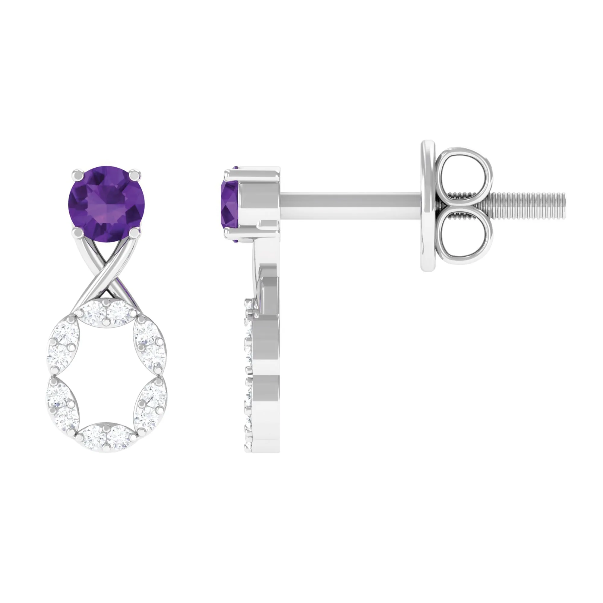 Real Amethyst and Diamond Infinity Drop Earrings