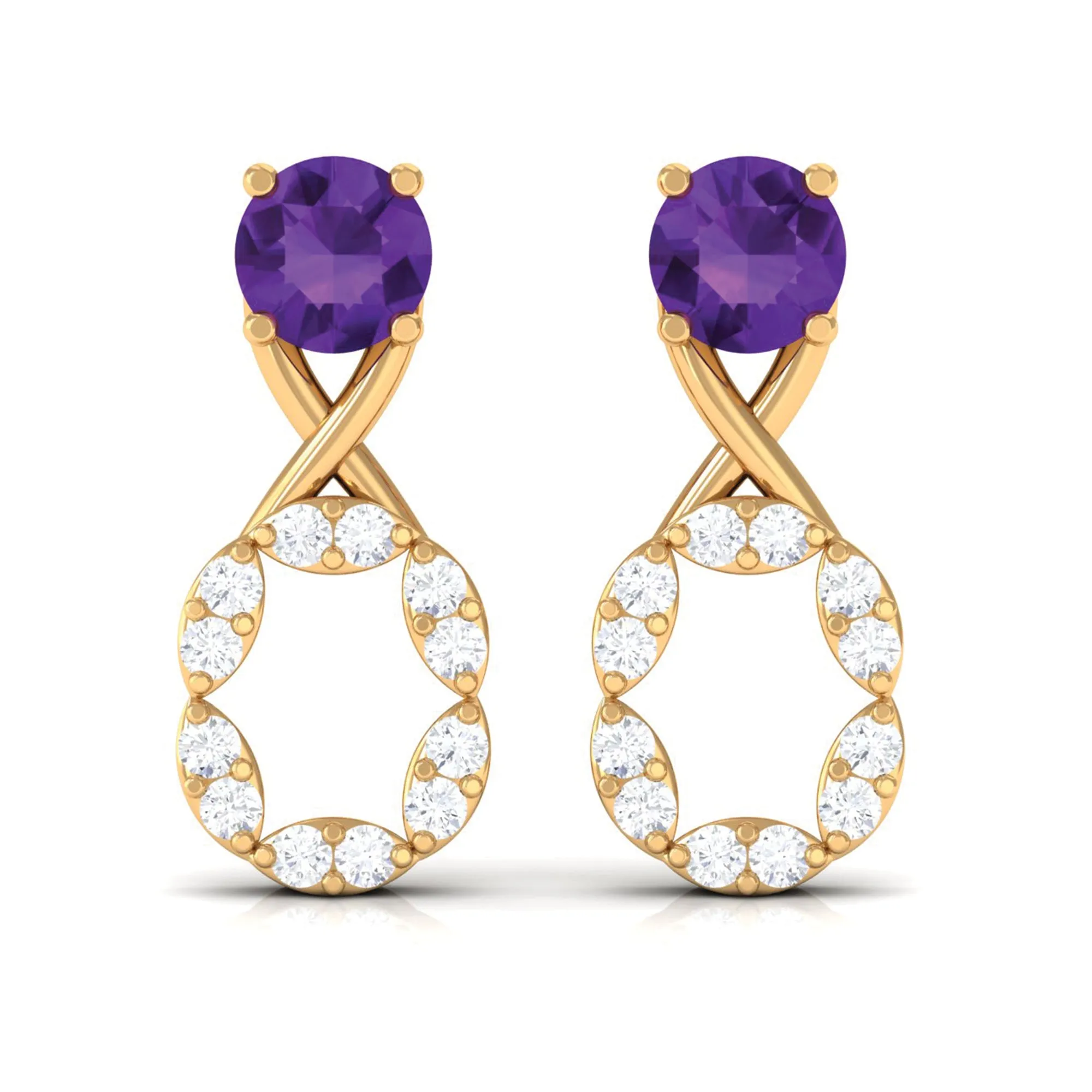 Real Amethyst and Diamond Infinity Drop Earrings