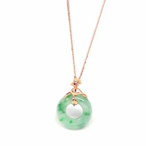 RealJade® "Good Luck Birdie" 18k Rose Gold Genuine Burmese Jadeite Lucky Pendant Necklace With AA Ruby & Diamond