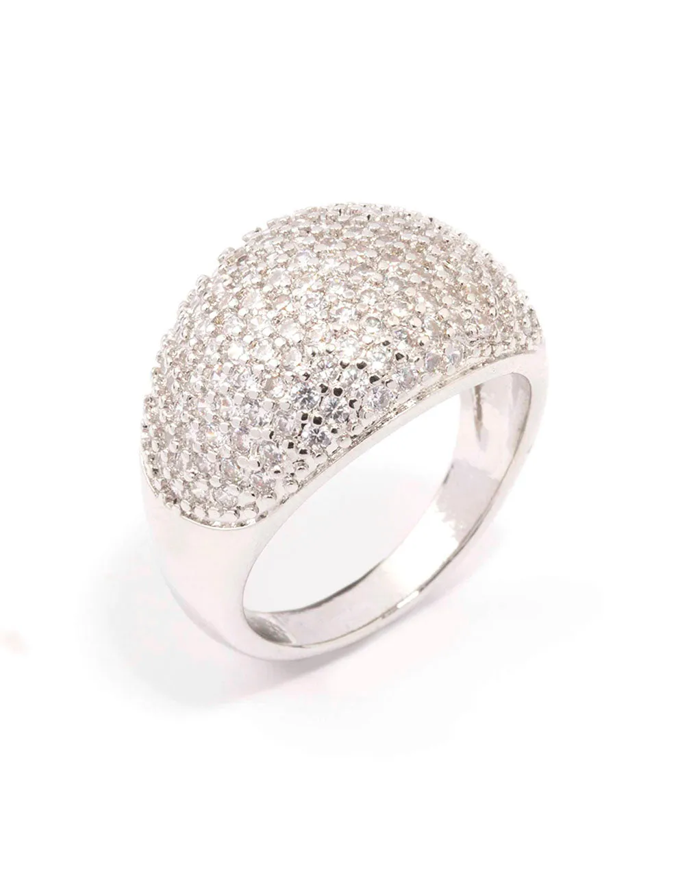 Rhodium Cubic Zirconia Pave Dome Ring