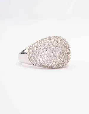 Rhodium Cubic Zirconia Pave Dome Ring