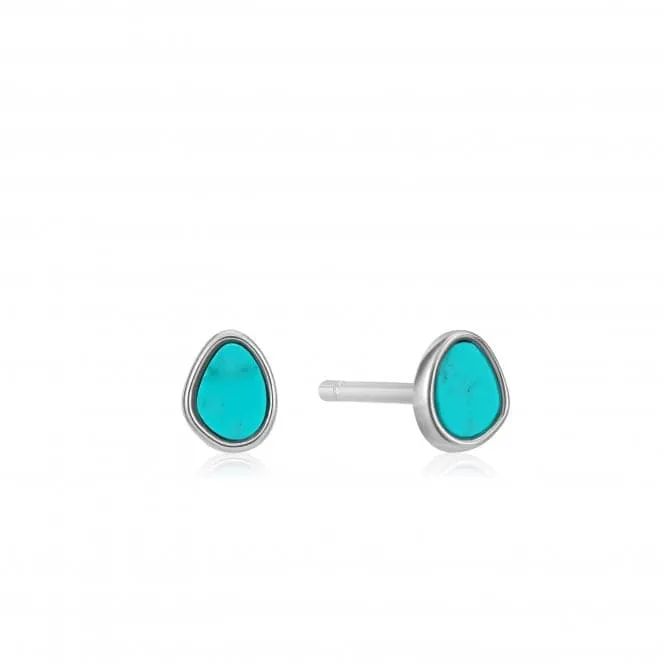 Rhodium Tidal Turquoise Stud Earrings E027-04H