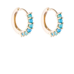 Riya Turquoise Huggies, 14k Yellow Gold