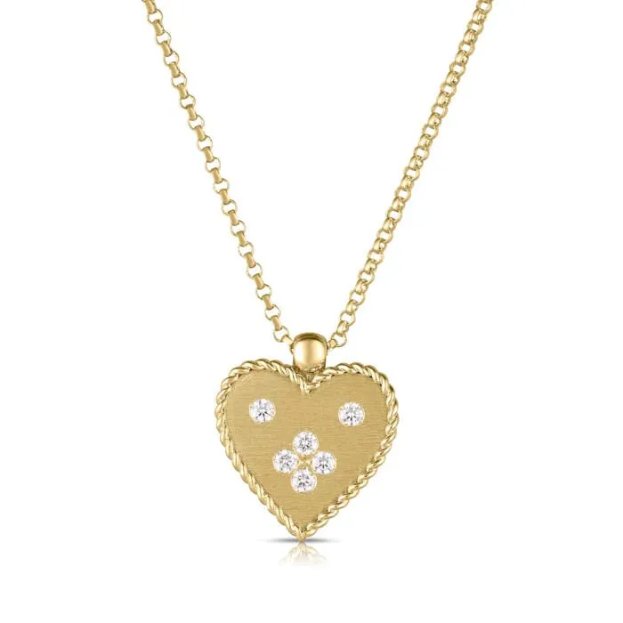 Roberto Coin .08CTW Venetian Princess Small Heart Necklace in 18K Yellow Gold