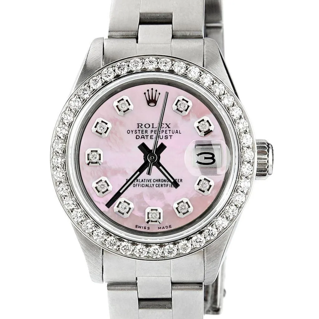 Rolex Datejust Ladies 26mm Steel Oyster Watch w/Pink MOP Dial &amp; Diamond Bezel TFJ-142508061