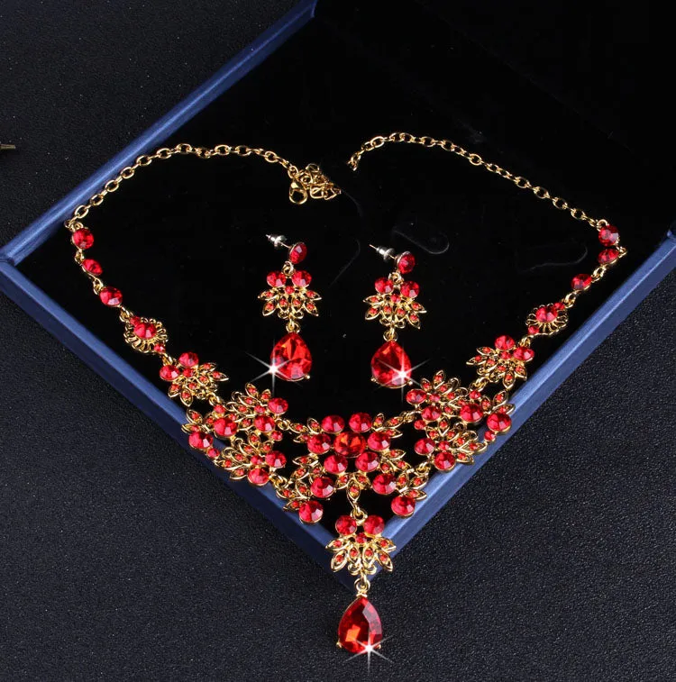 Rose Ruby Red Vintage Rhinestone Tiara and Jewelry Set