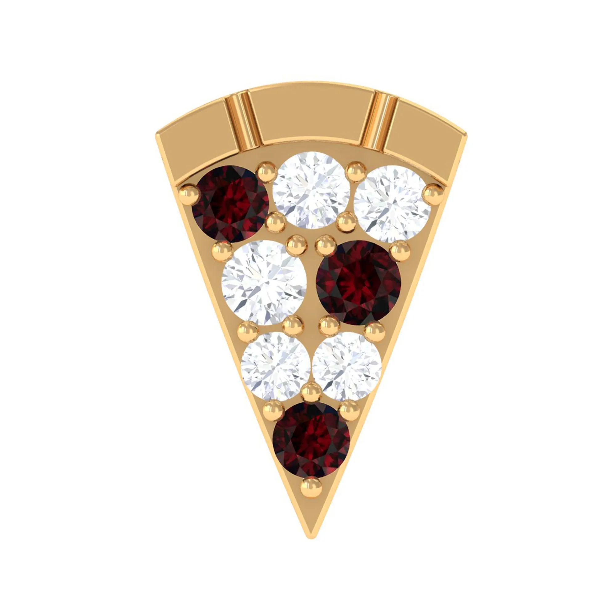 Round Cut Garnet and Diamond Pizza Slice Helix Earring in Gold