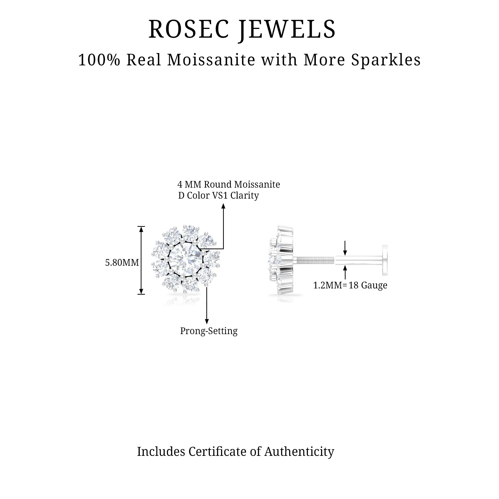 Round Moissanite Cluster Floral Cartilage Earring