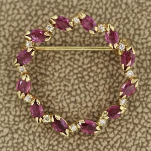 Ruby Diamond Gold Wreath Pin-Brooch