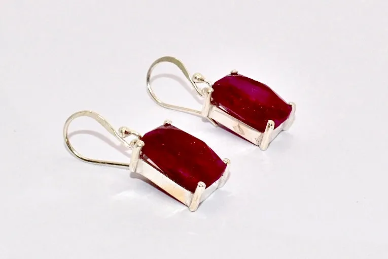 Ruby Premium Gemstone Oblong Drop Earrings