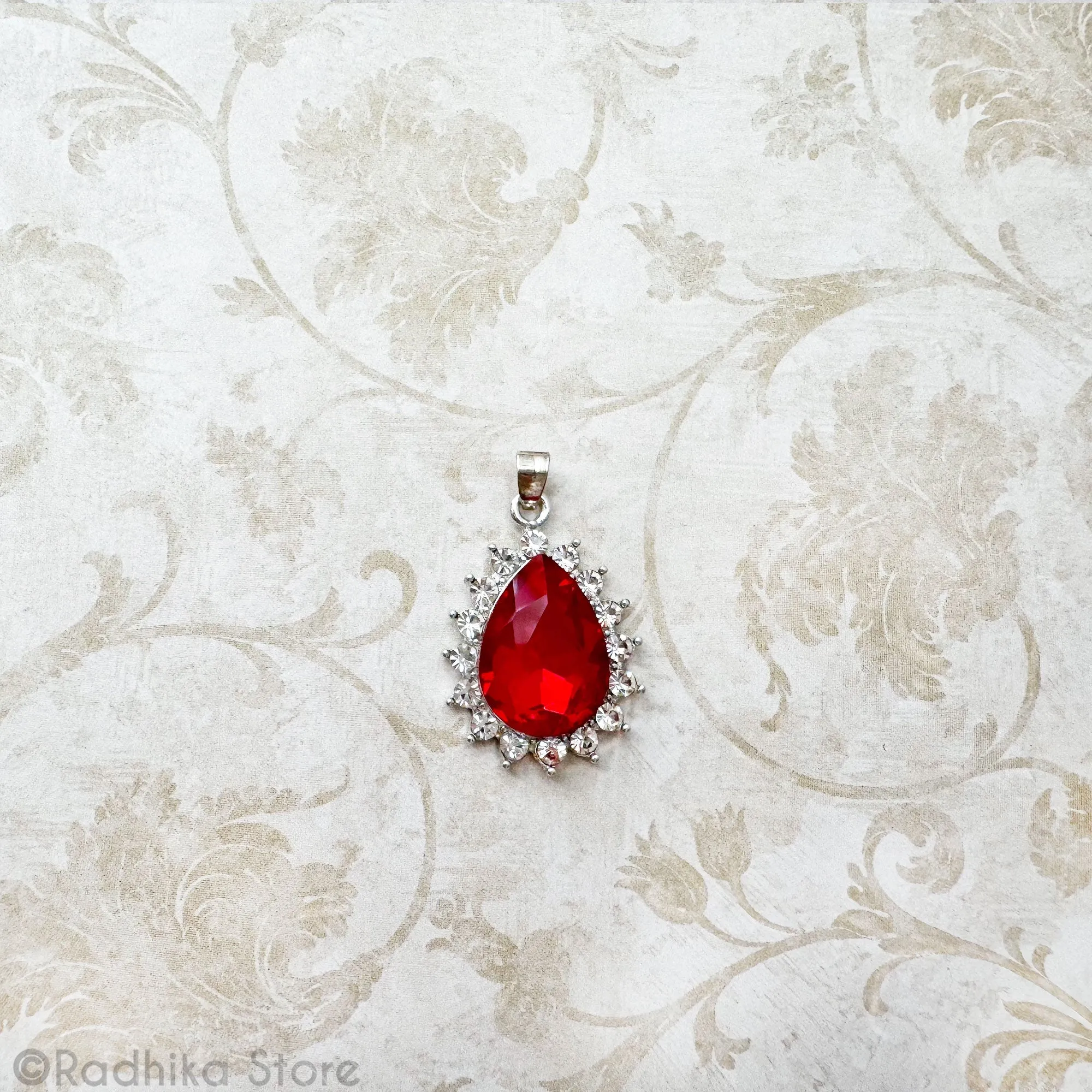 Ruby Teardrop-Crystal Necklace/ Pendant