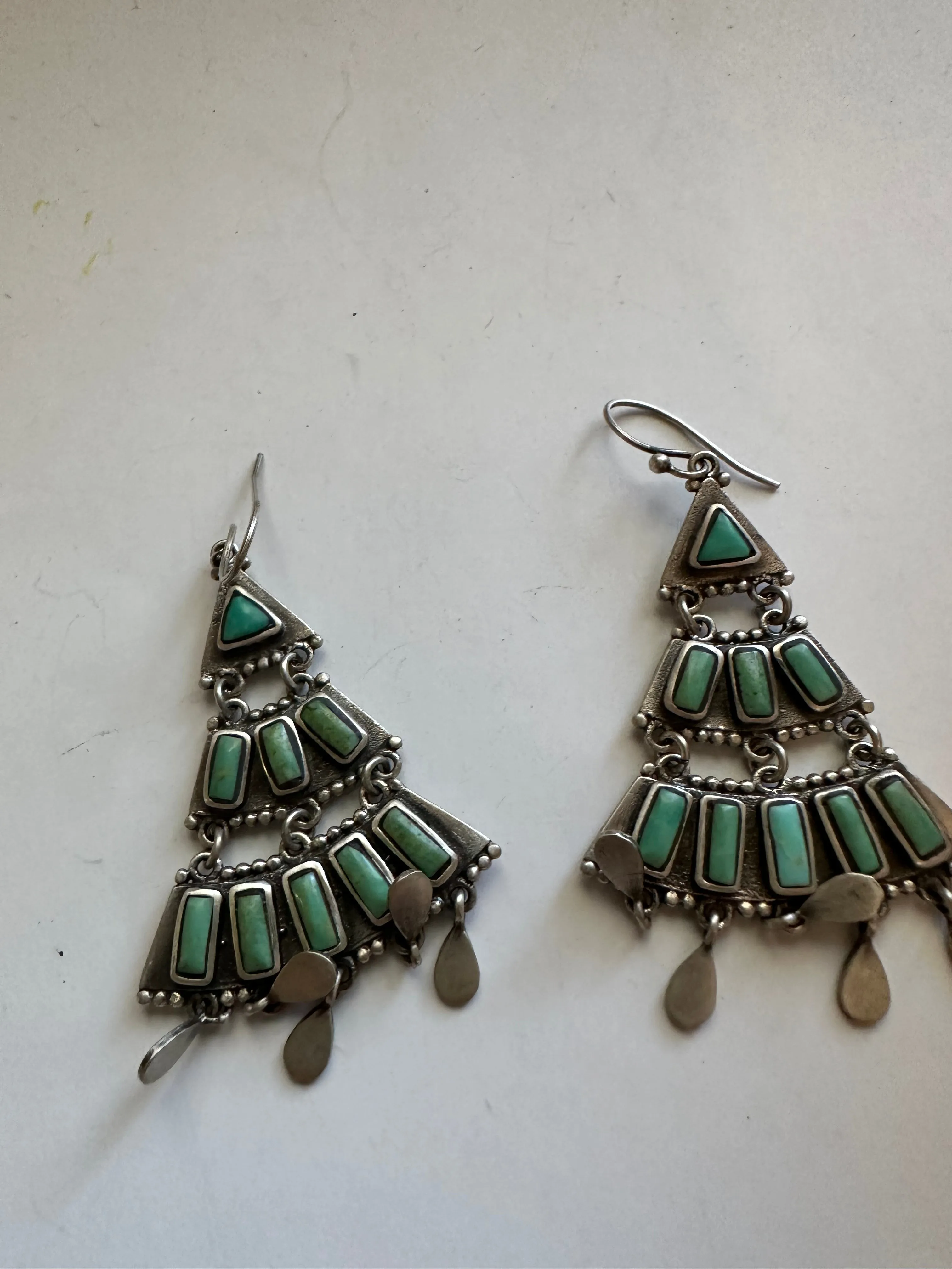 “Saguaro Bloom” Handmade Turquoise & Sterling Silver Dangle Earrings