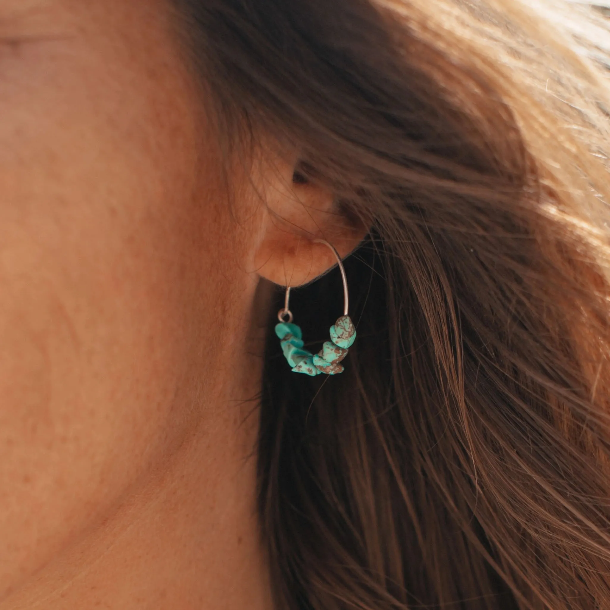 Samudra Turquoise Howlite Stone Hoop Earrings