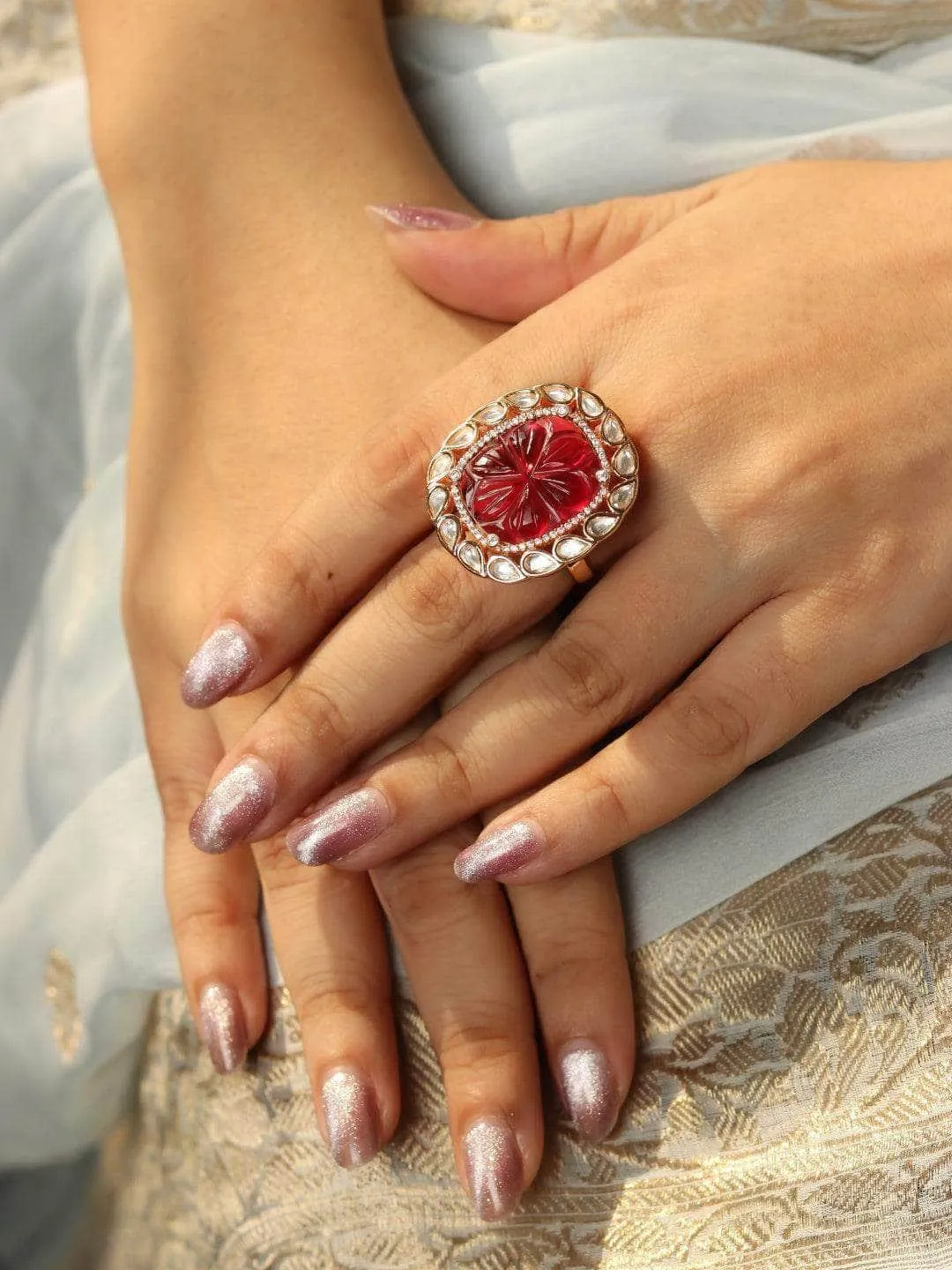 Sanjana Sanghi In Kundan Ruby Ring Green