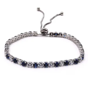 Sapphire Blue & Clear CZ Tennis Bracelet In Silver