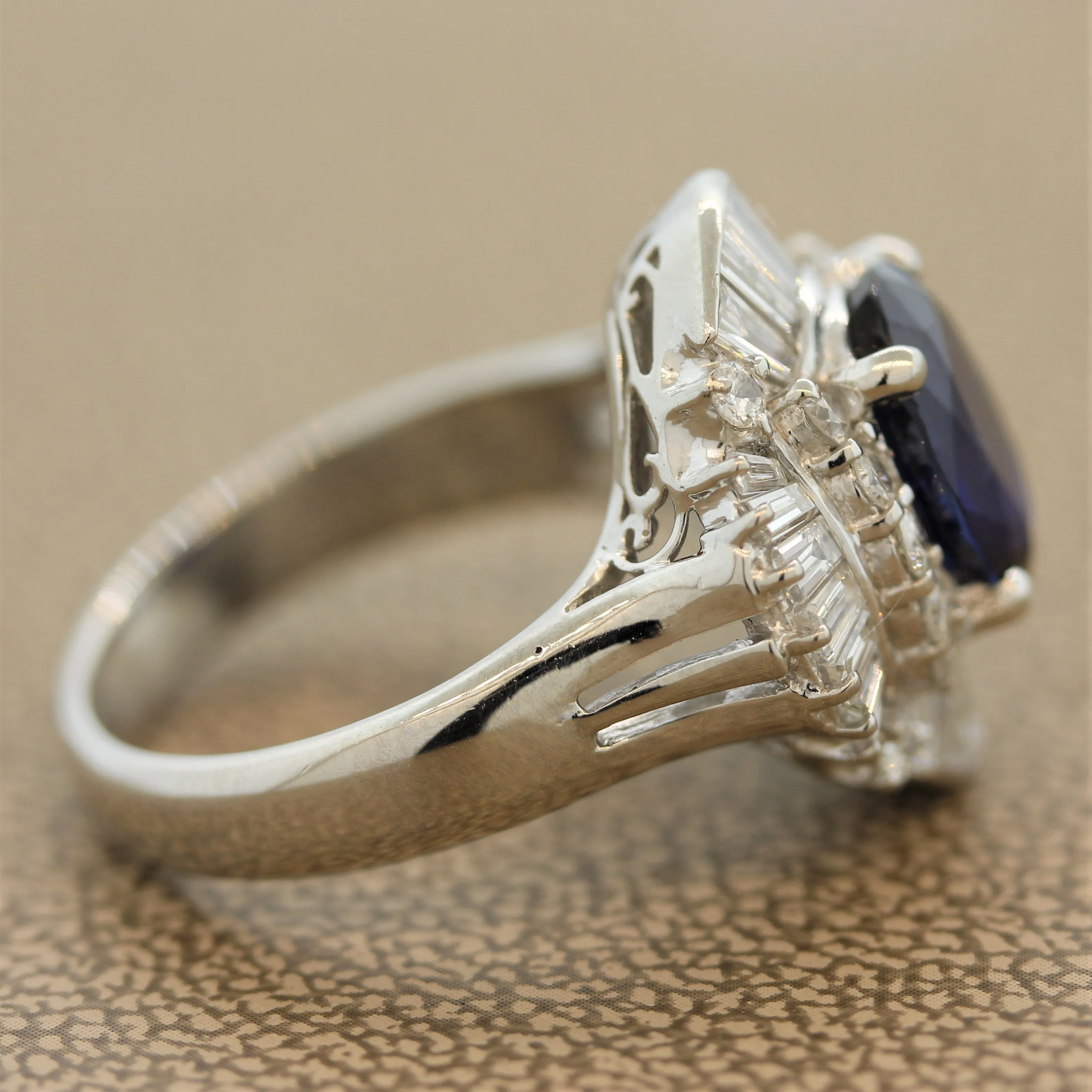 Sapphire Diamond Cluster Platinum Cocktail Ring