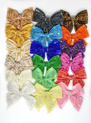 Sequin and Bugle Beaded Bow Ties 4" x 4"