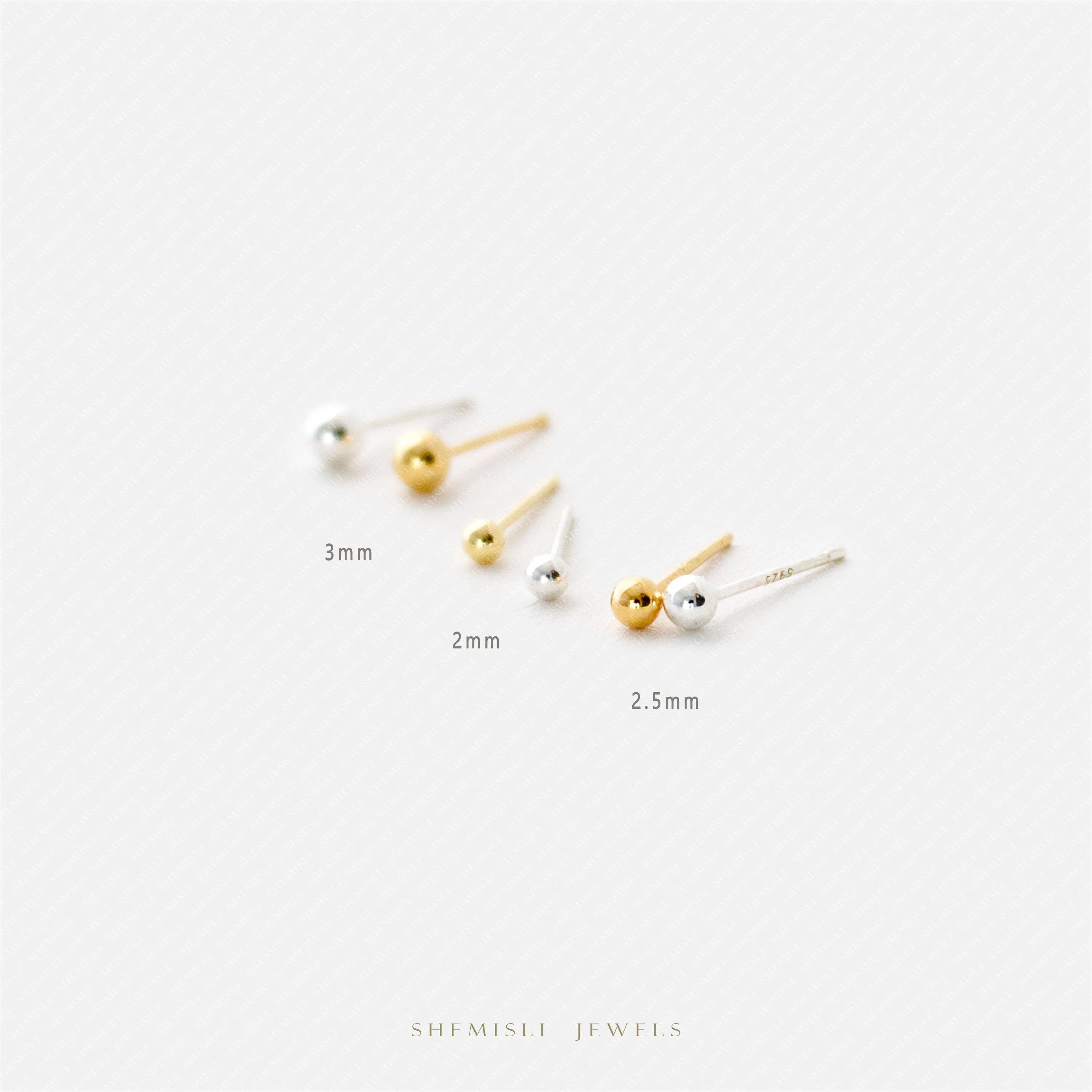 Shiny Ball Studs Earrings, 2, 2.5, 3mm Unisex, Gold, Silver SS201, SS001, SS002 Butterfly End, SS845, SS846, SS847 Screw Ball End (Type A)