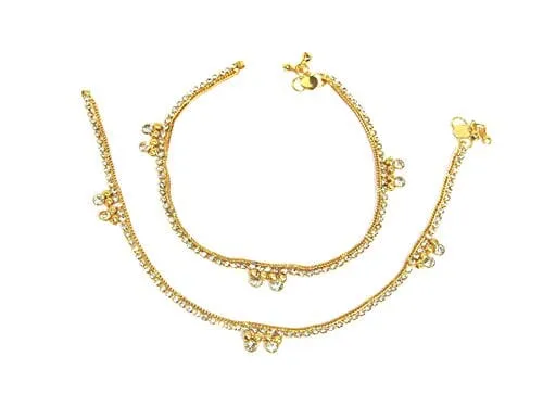 Shree Mauli Creation Golden Alloy Nice Golden Single Line Stone Drop Anklet for Women SMCA108