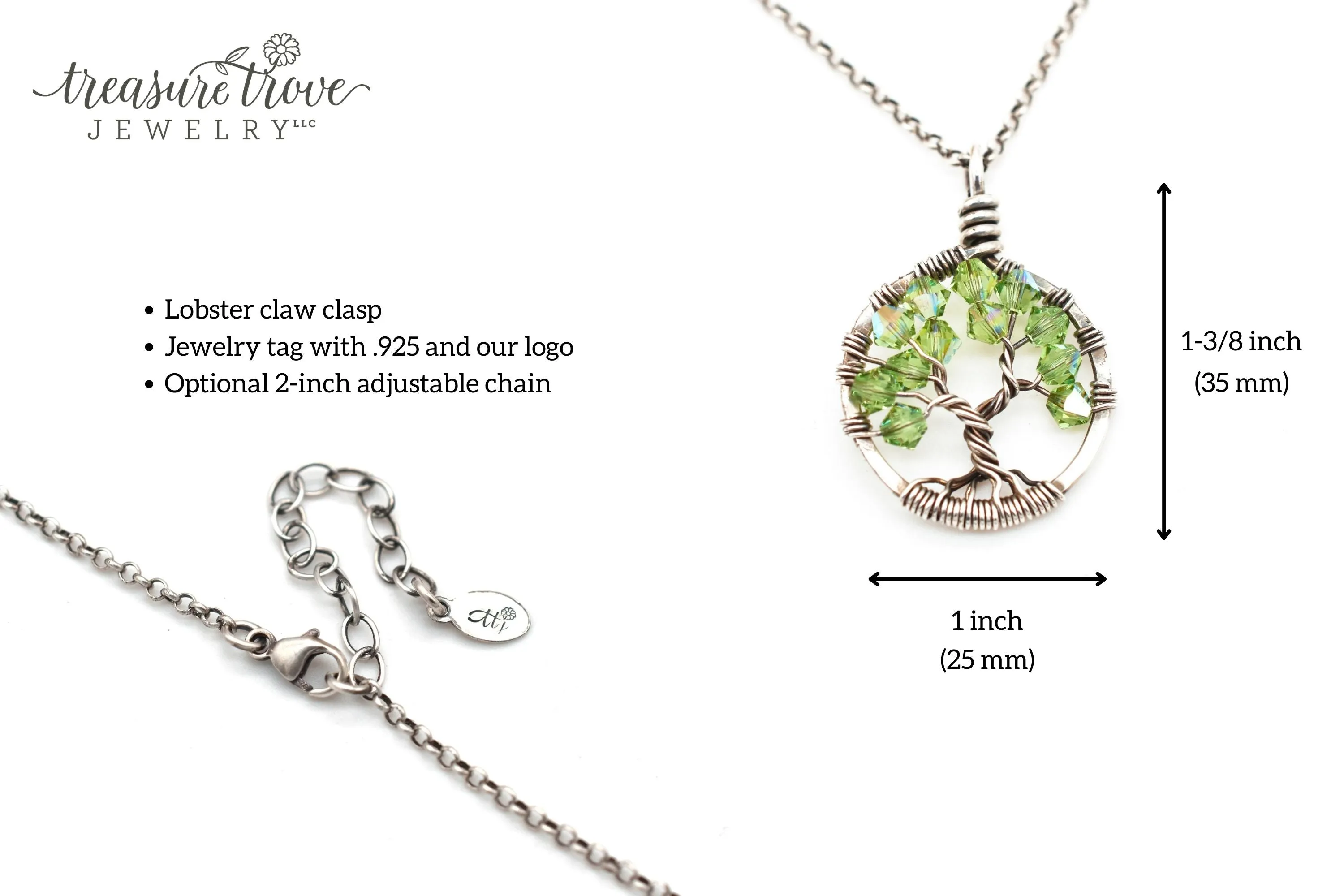 Silver Citrine Tree of Life Crystal Necklace (November)