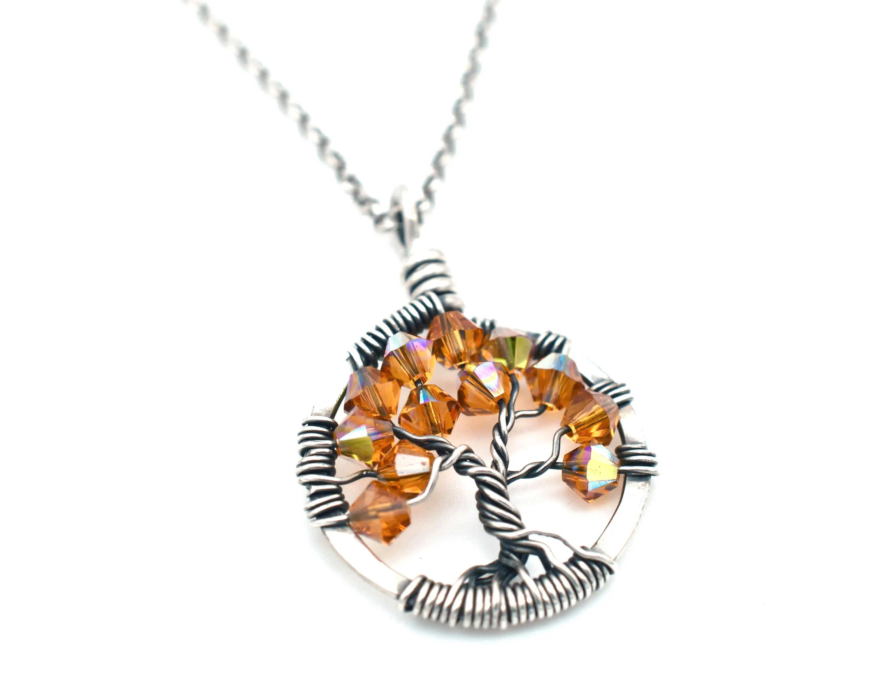 Silver Citrine Tree of Life Crystal Necklace (November)