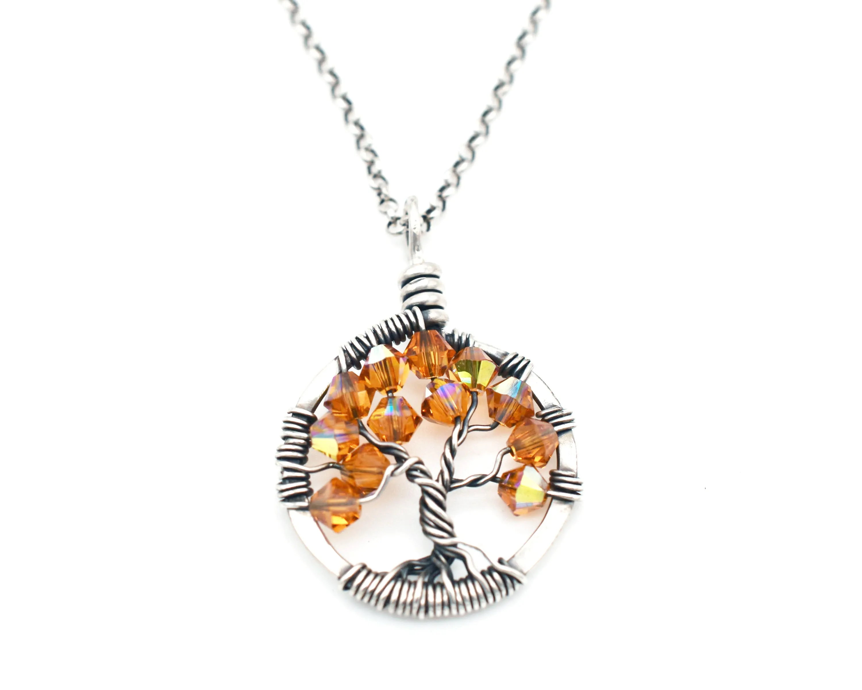 Silver Citrine Tree of Life Crystal Necklace (November)