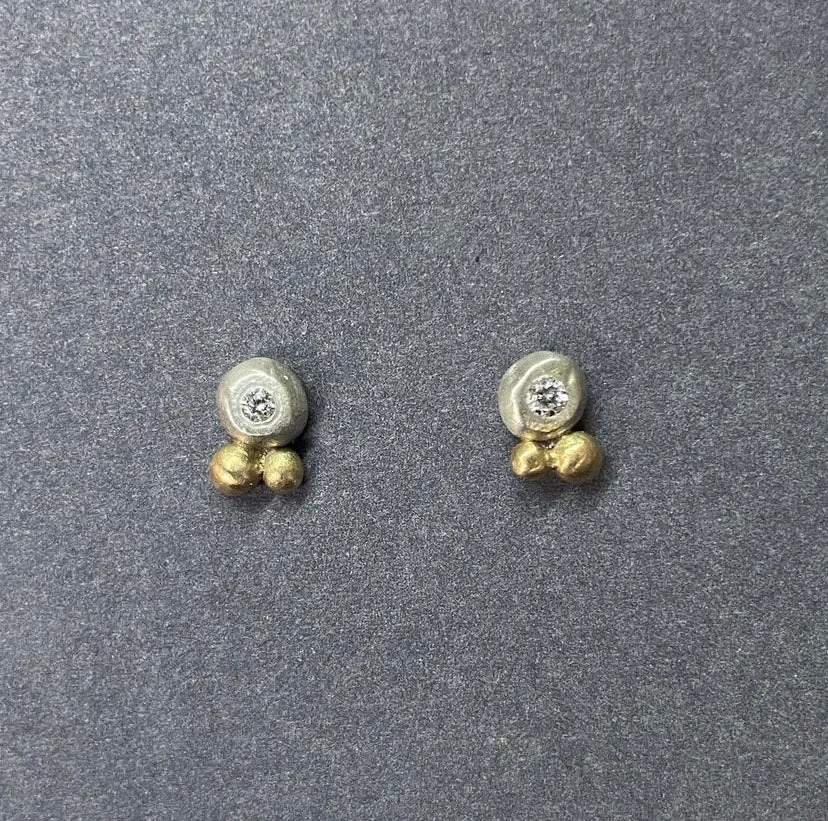 Silver, Gold & Diamond Stud Earrings