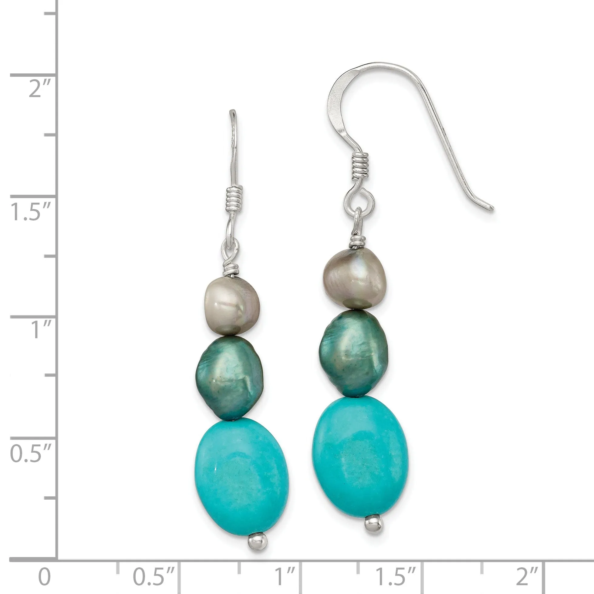 Silver Green Turquoise Green Pearl Earrings