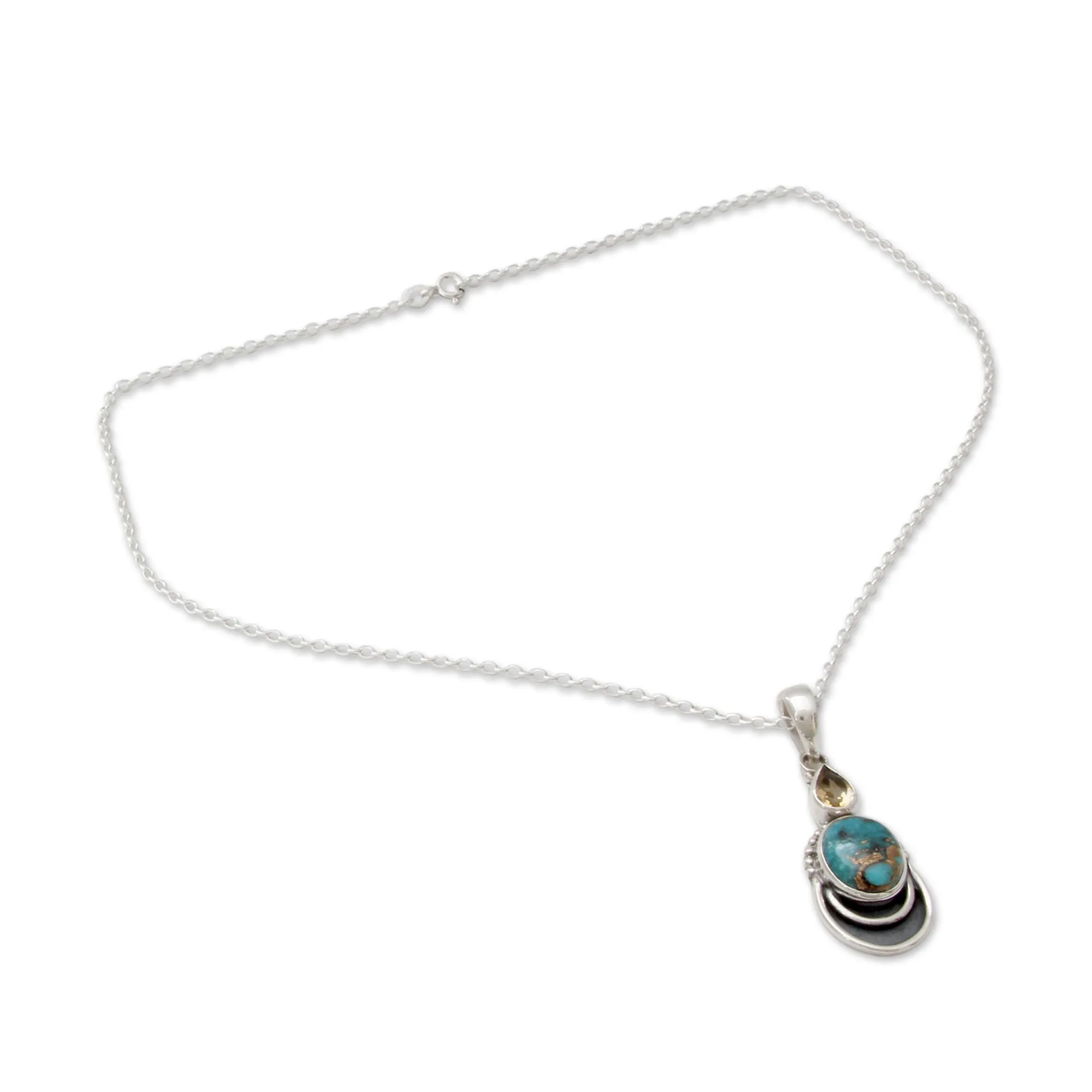 Silver Necklace with Citrine and Composite Turquoise - Eternal Allure | NOVICA