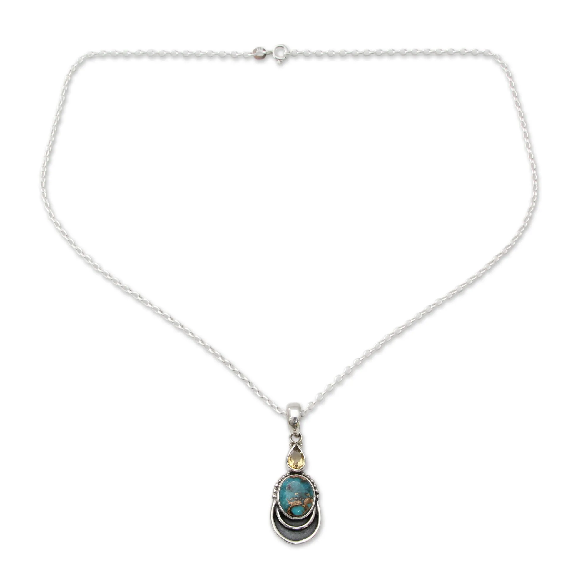 Silver Necklace with Citrine and Composite Turquoise - Eternal Allure | NOVICA