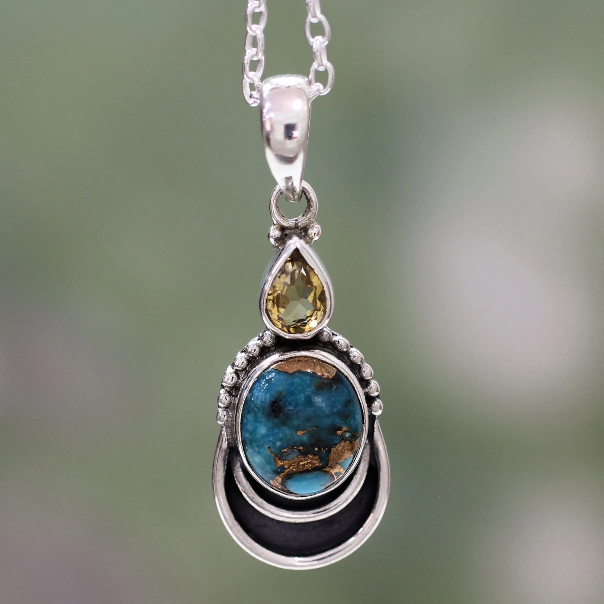 Silver Necklace with Citrine and Composite Turquoise - Eternal Allure | NOVICA