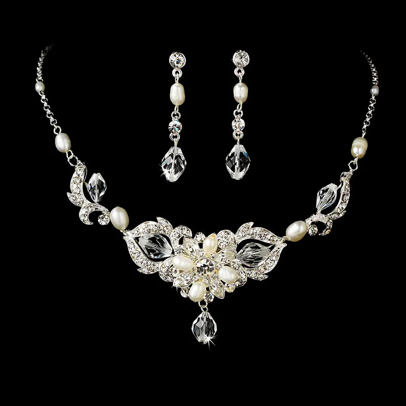 Silver Swarovski Crystal & Freshwater Pearl Bridal Jewelry Set