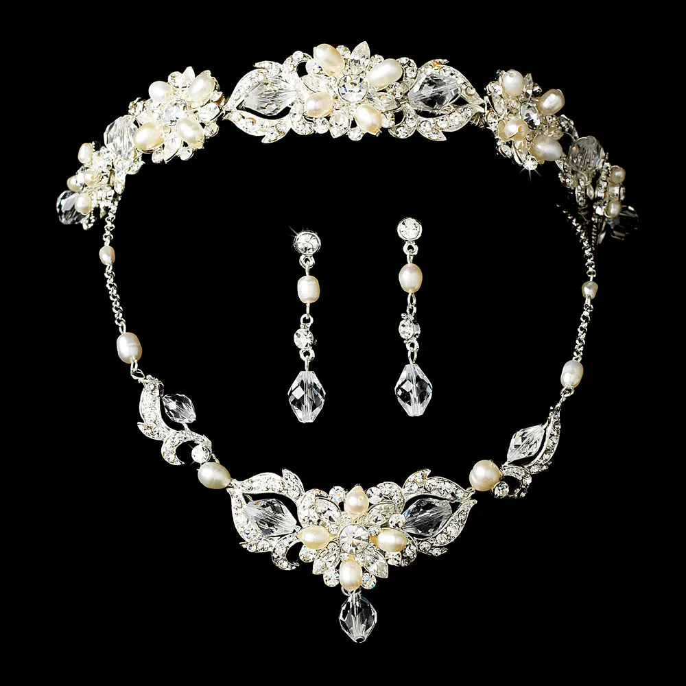 Silver Swarovski Crystal & Freshwater Pearl Bridal Jewelry Set