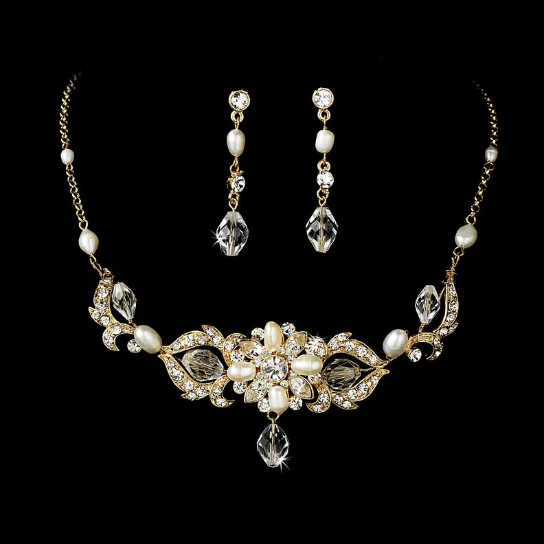 Silver Swarovski Crystal & Freshwater Pearl Bridal Jewelry Set