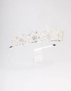 Silver Symmetrical Floral Hair Tiara